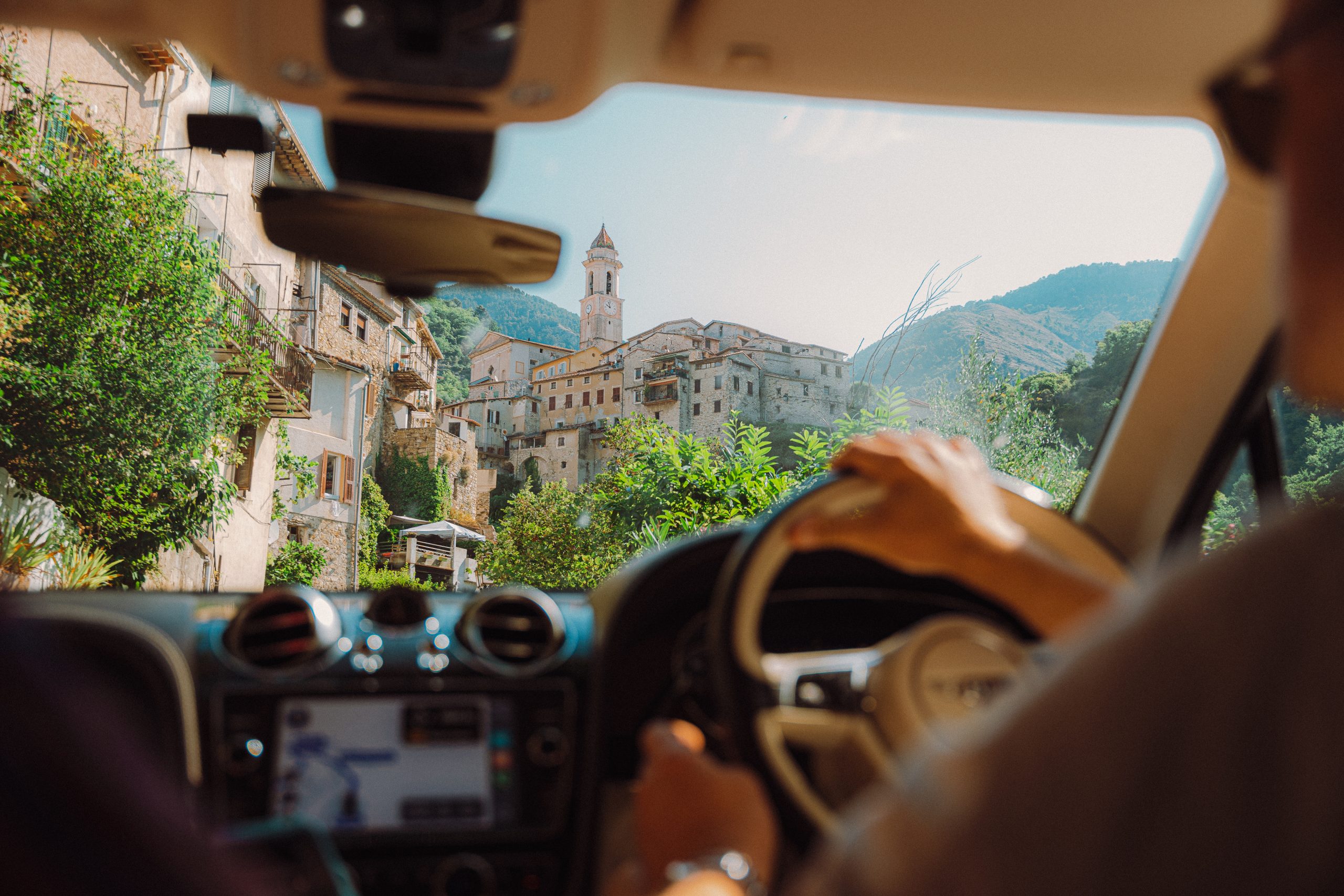 View from inside a Bentayga of an Italian town