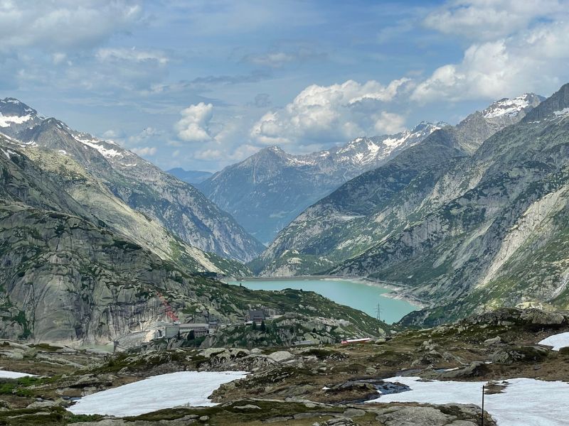 grimsel reservoir with snow
